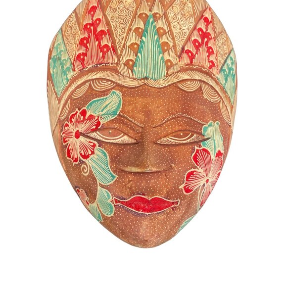 Batik Topeng Wood Hand Carved Mask Lot 2 Indonesian - Picture 6 of 7